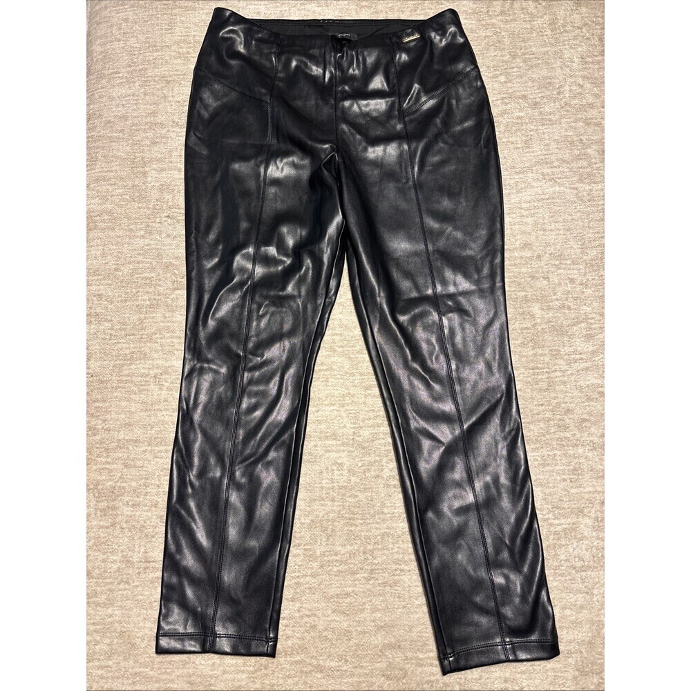 XL Marc New York Black Vegan Leather Pants ANDREW MARC STRETCH Ankle Sexy Edgy
